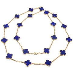 Van Cleef & Arpels Vintage Alhambra Lapis Lazuli 20 Motif Yellow Gold Necklace