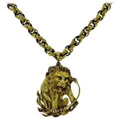 Vintage Yellow Gold Zodiac Leo Pendant and Chain Necklace