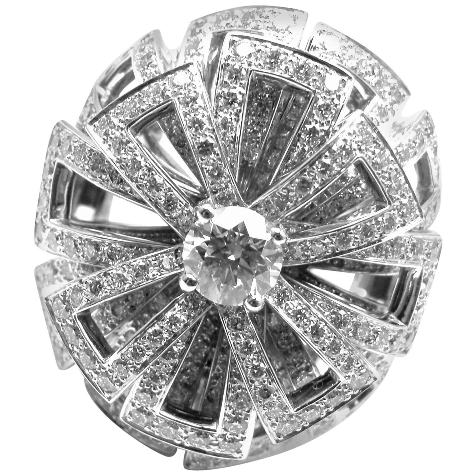 Chanel Diamond Large White Gold Flower Ring For Sale