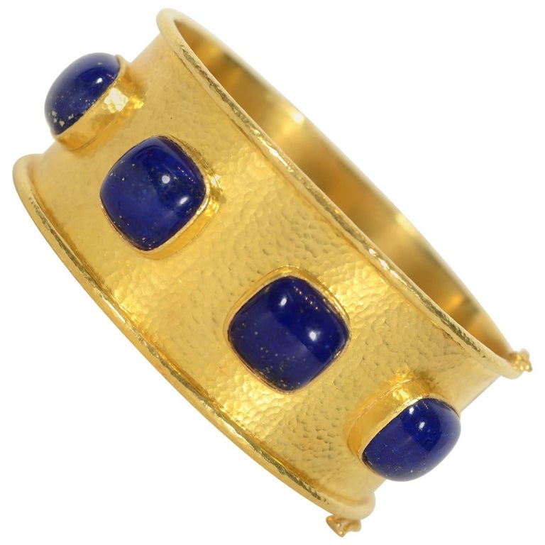 Elizabeth Locke Lapis Lazuli Wide Gold Bracelet For Sale