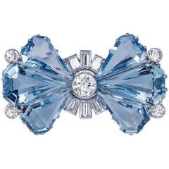 Art Deco Aquamarine Diamond Platinum Brooch