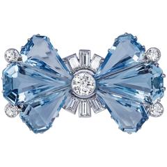 Art Deco Aquamarine Diamond Platinum Brooch 10