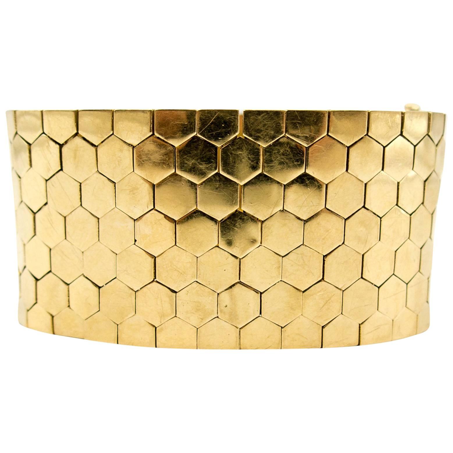 Hexagonal Bricklink Gold Cuff Bracelet For Sale