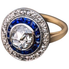 Antique Rose Cut Diamond Calibre Sapphire Engagement Ring