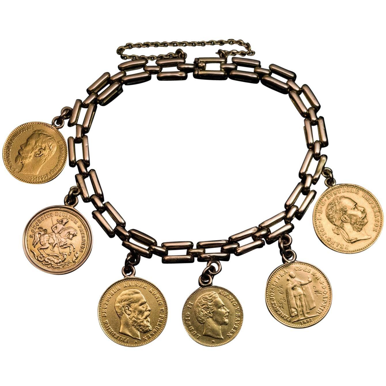 Antique Old European Gold Coin Bracelet