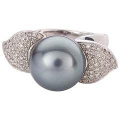 Tahitian Pearl Diamond white gold Dress Ring 1