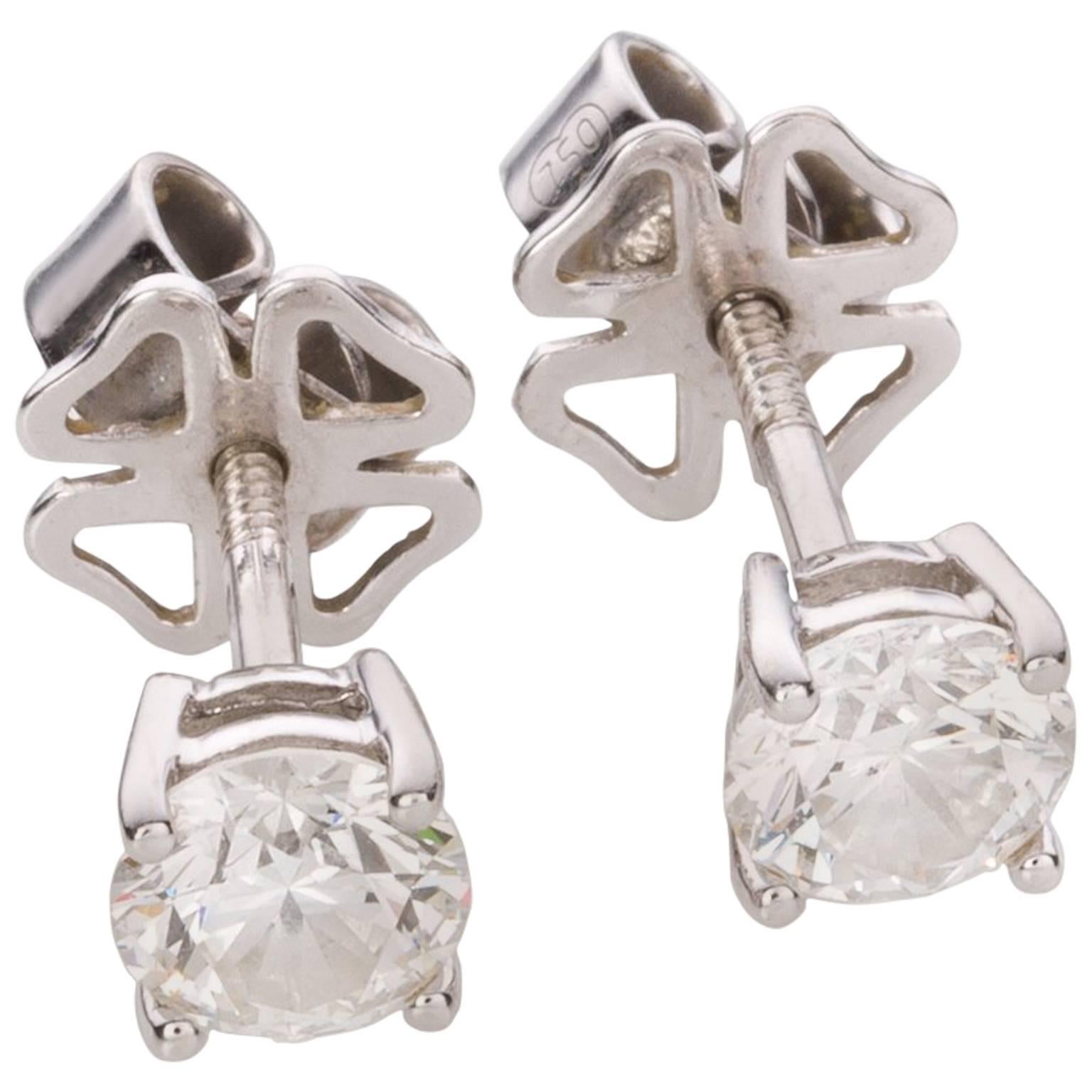 1.58 Carat Brilliant Cut Diamond 18 Karat White Gold Stud Earrings For Sale