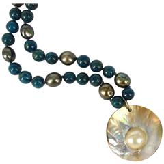 Apatite Pearl Mabe Pearl Silver Pendant Necklace 5