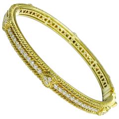 Judith Ripka Romance Diamond Yellow Gold Hearts Bangle Bracelet 1