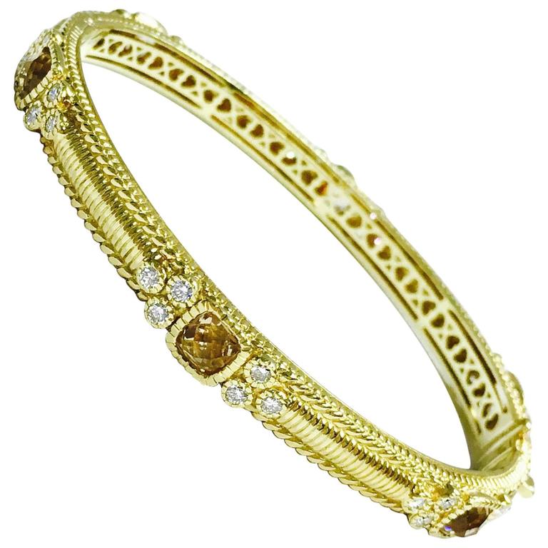 Judith Ripka Romance Quartz Diamond Yellow Gold Bangle Bracelet For ...