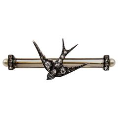 Victorian Pearl Diamond Gold Bird Pin 2
