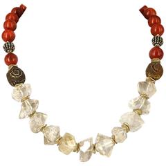 Herkimer Quartz Coral Agate Silver Necklace 12