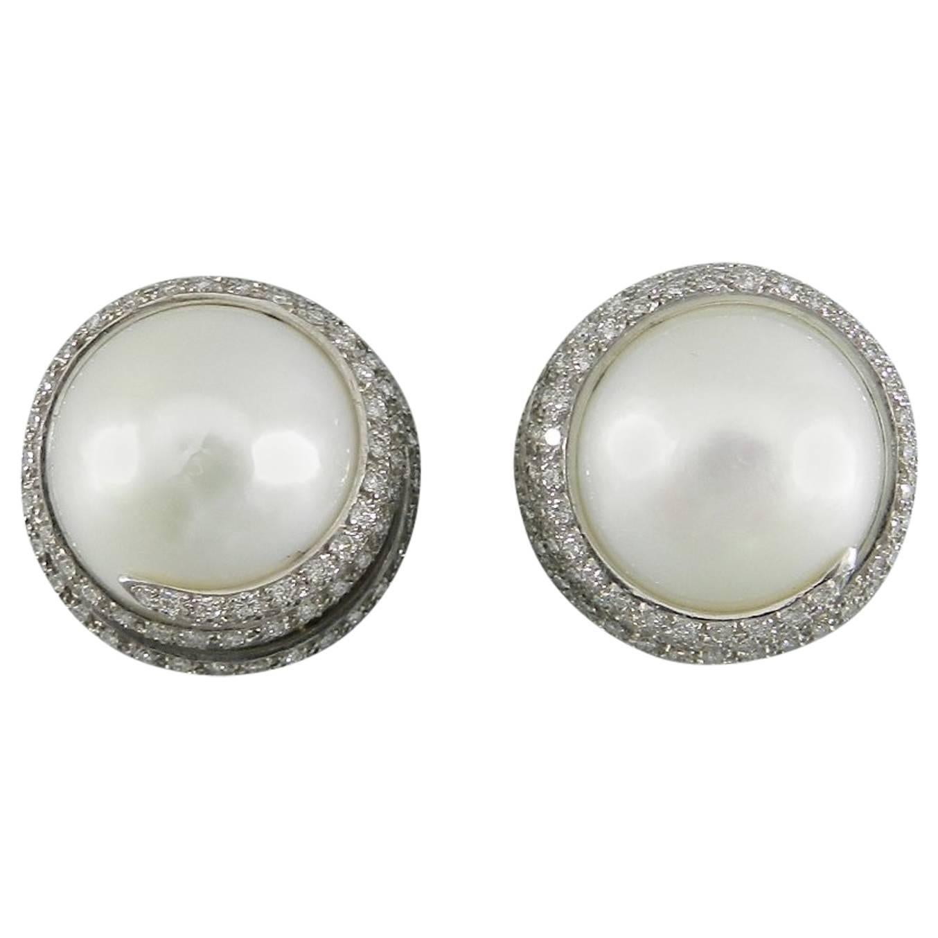 Theo Fennell Custom Designed South Sea Pearl Diamond White Gold Earrings