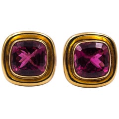Maz  Rubellite Pink tourmaline Gold Earclips