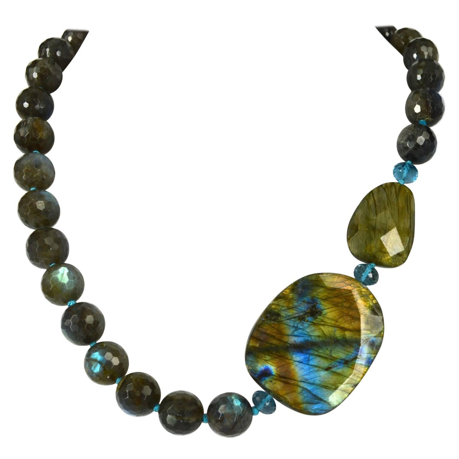 Blue Labradorite London Blue Topaz Silver Necklace For Sale