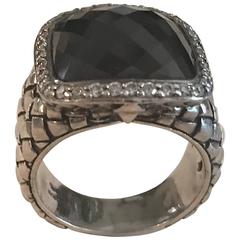 Faceted Black Onyx Diamond Sterling Silver Ring