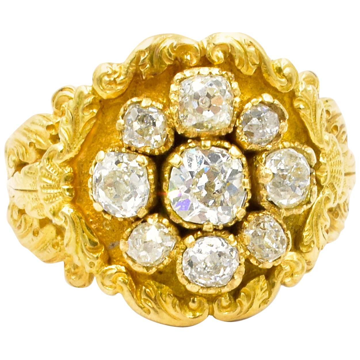Antique Diamond and Gold Cluster Ring