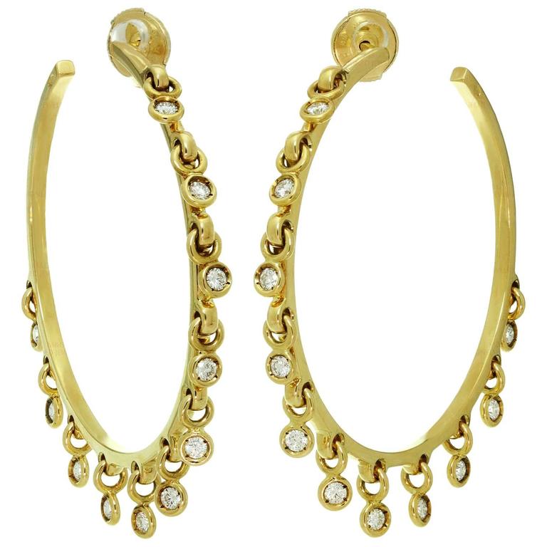 Dior Diamond Yellow Gold Dangle Hoop Earrings For At Dior Diamond Yellow Gold Dangle Hoop Earrings For