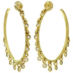 Christian Dior Diamond Yellow Gold Dangle Hoop Earrings