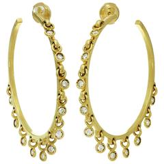 Christian Dior Diamond Yellow Gold Dangle Hoop Earrings 6