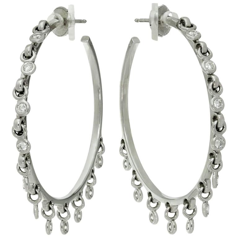 Dior Diamond White Gold Dangle Hoop Earrings For At Dior Diamond White Gold Dangle Hoop Earrings For