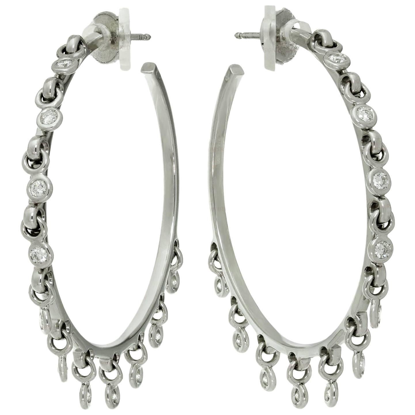 Christian Dior Diamond White Gold Dangle Hoop Earrings