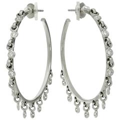Christian Dior Diamond White Gold Dangle Hoop Earrings