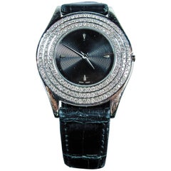 Mauboussin Ladies Gold Pave Diamond Accent Black Exotic Alligator Wristwatch