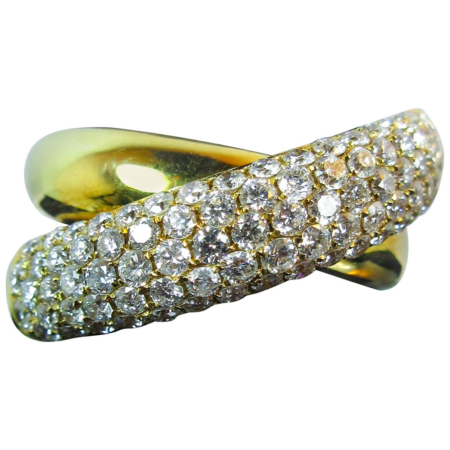 Diamond  Gold Pave Criss Cross Ring For Sale