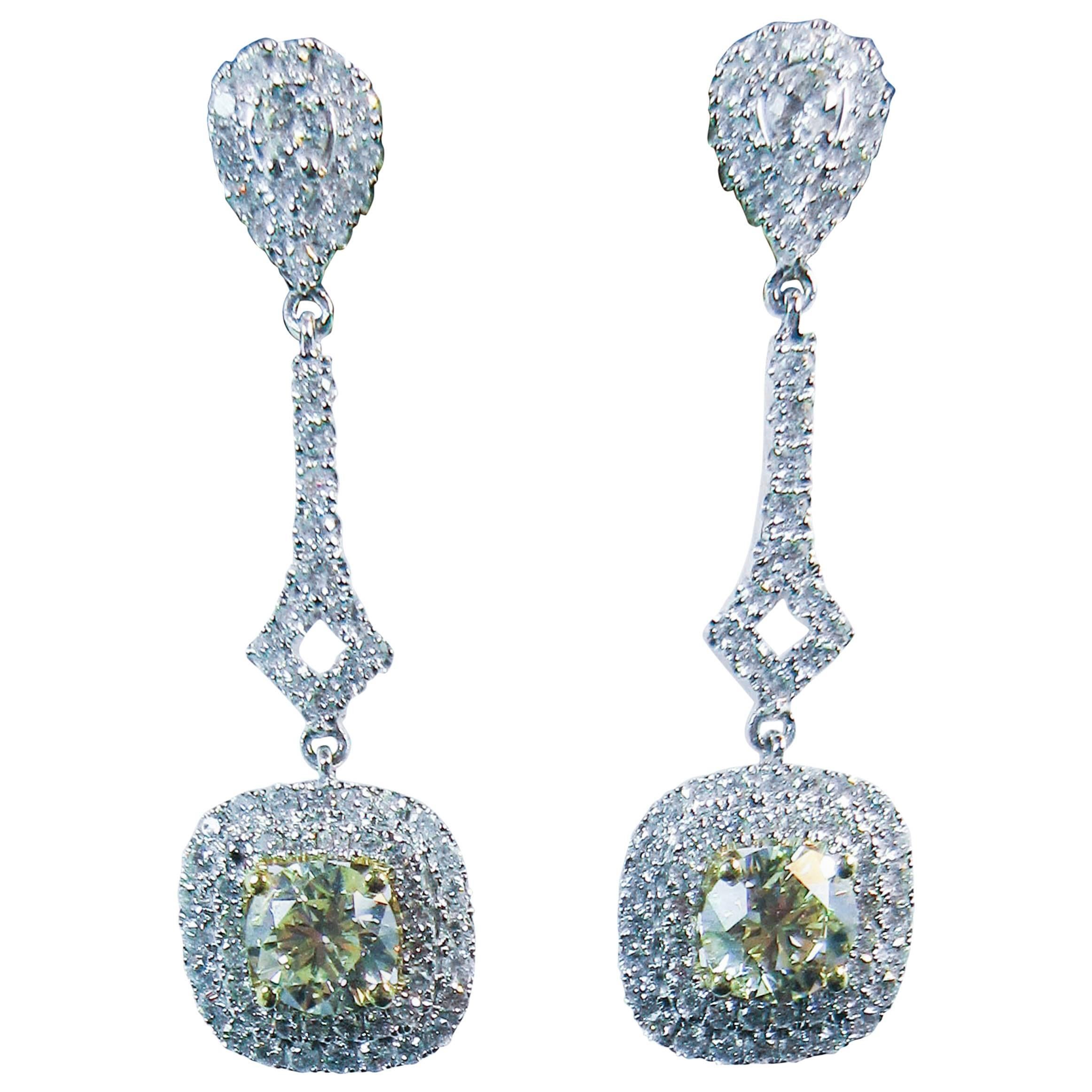 Stunning Yellow Cuts Diamond Pave White Gold Drop Earrings For Sale