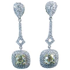 Stunning Yellow Cuts Diamond Pave White Gold Drop Earrings 9
