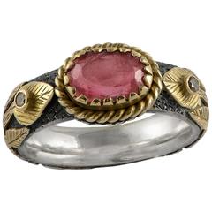 Pink Sapphire Diamond Silver Gold Treasure Ring 9