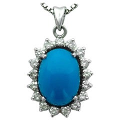 Turquoise Diamond White Gold Pendant Necklace