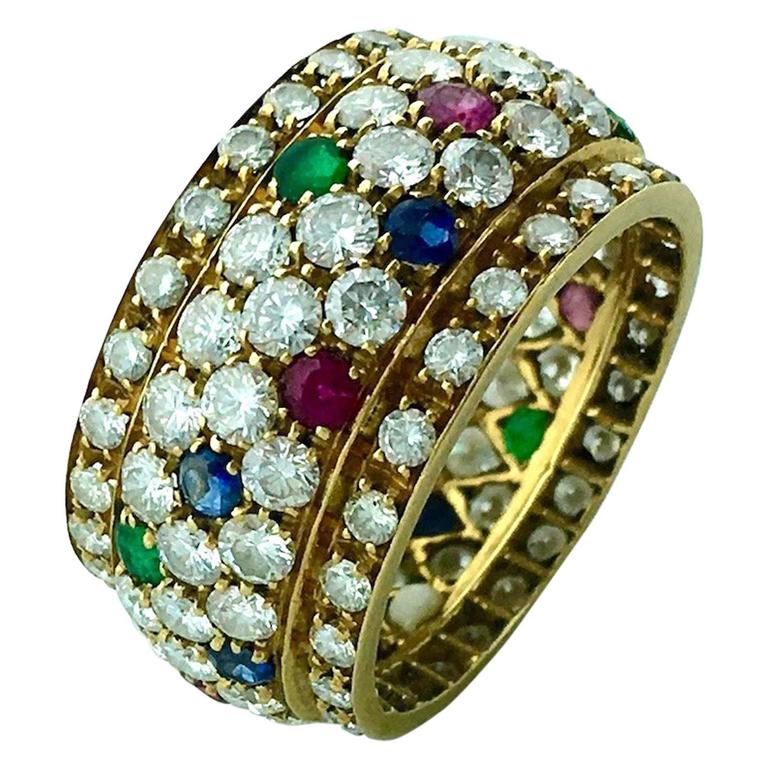 Emerald Sapphire Ruby Diamond Gold Ring For Sale at 1stDibs | emerald