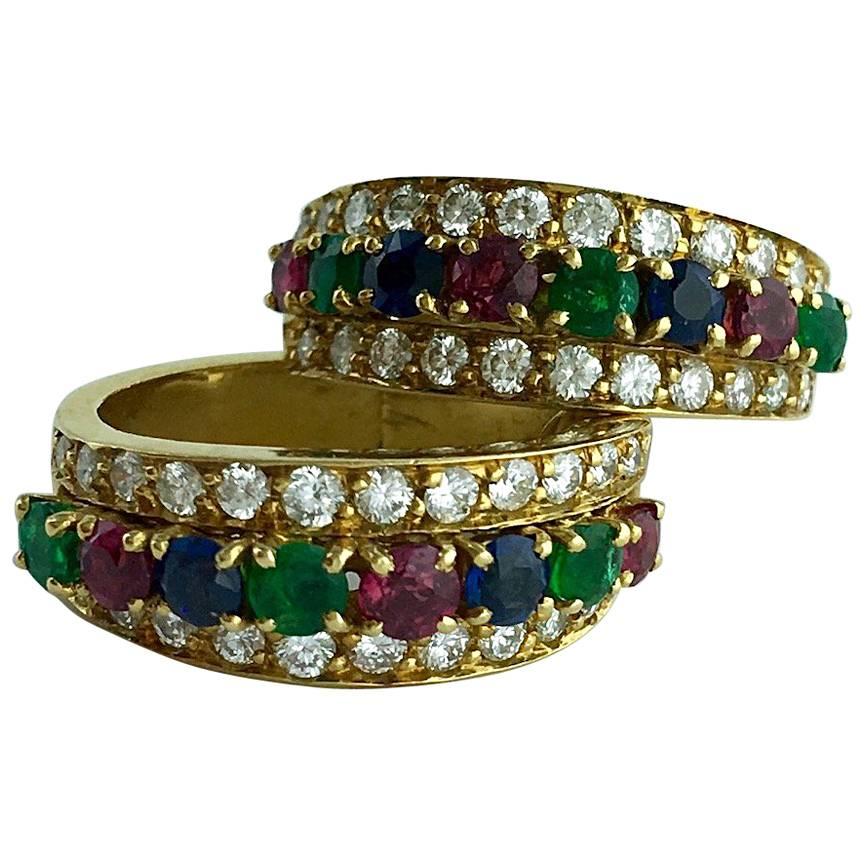 Van Cleef & Arpels Emerald Sapphire Ruby Diamond Gold Earrings