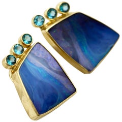 Australian Boulder Opal & Apatite Earrings Set in 18 Karat Gold