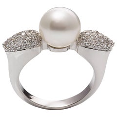 0.60 Carat Diamonds South Sea Round White Pearl Cocktail Ring