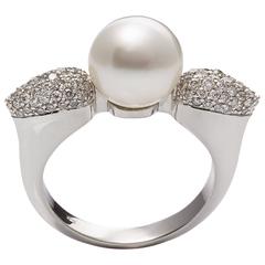 0.60 Carat Diamonds South Sea Round White Pearl Cocktail Ring 12