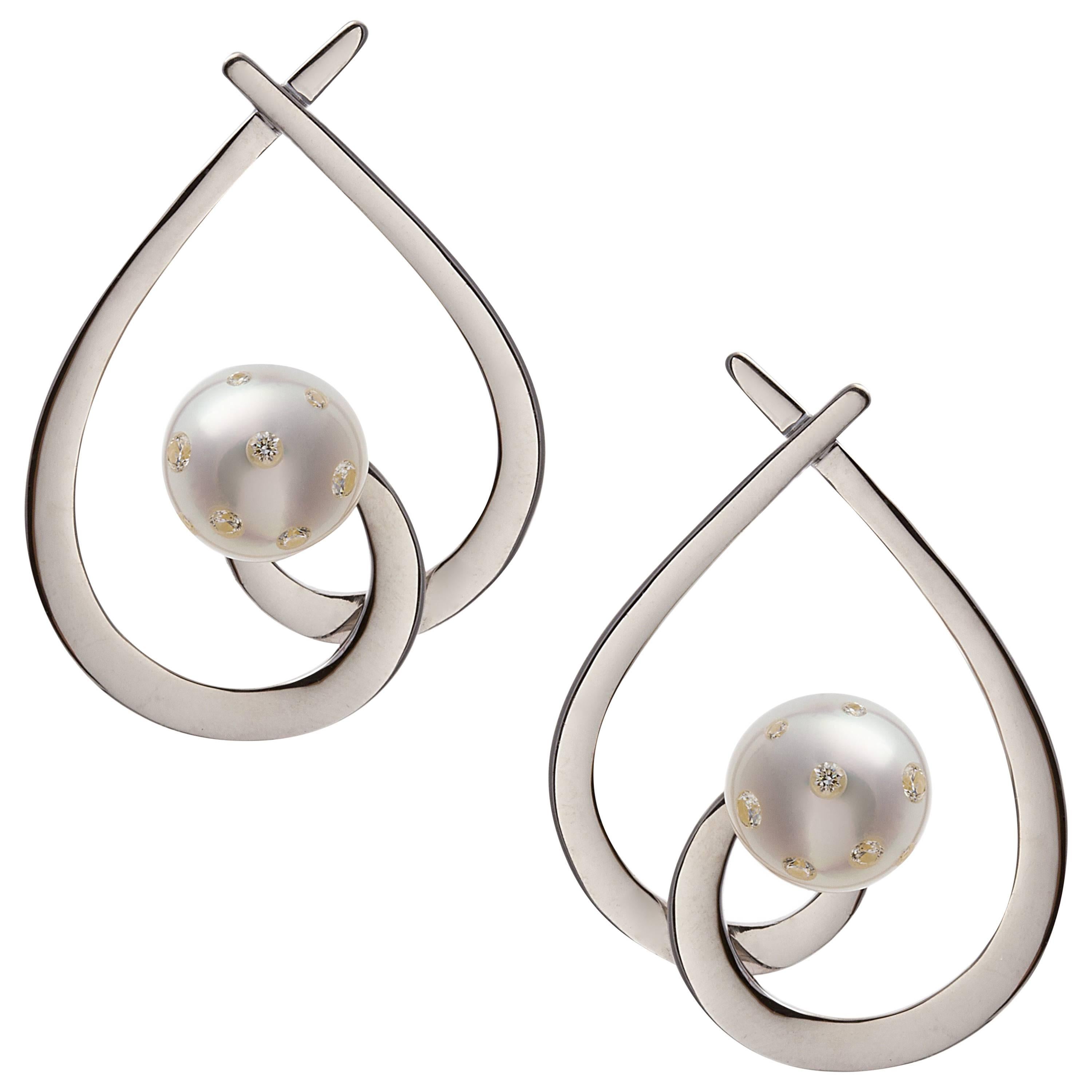 Lust Pearls Aria Earrings South Sea Pearls 0.32 Carat White Diamonds For Sale