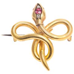 French Art Nouveau Yellow Gold Serpent Brooch