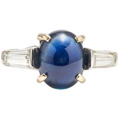 Luscious 3.80 Carat Cabochon Sapphire Diamond Platinum Ring 