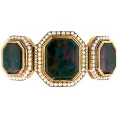 Victorian Bloodstone Seed Pearl Yellow Gold Flexible Bracelet