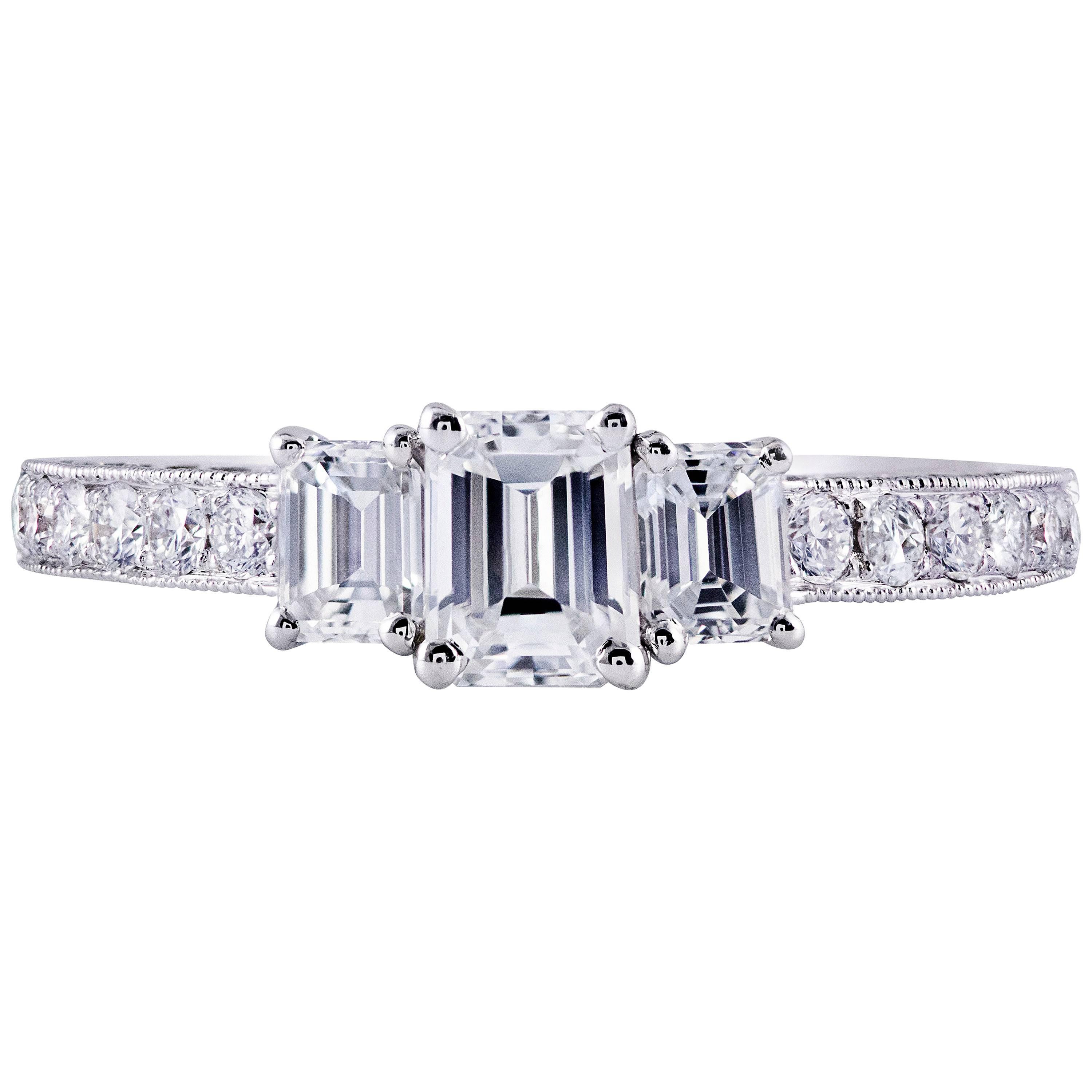 Emerald Cut Diamond Three-Stone Engagement Ring
