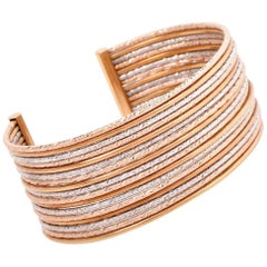 Modern Italian Multi-Row Tricolor Gold Cuff Bangle Bracelet 10