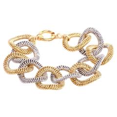 Fancy Oval Link Twisted Wire Two Color Gold Bracelet