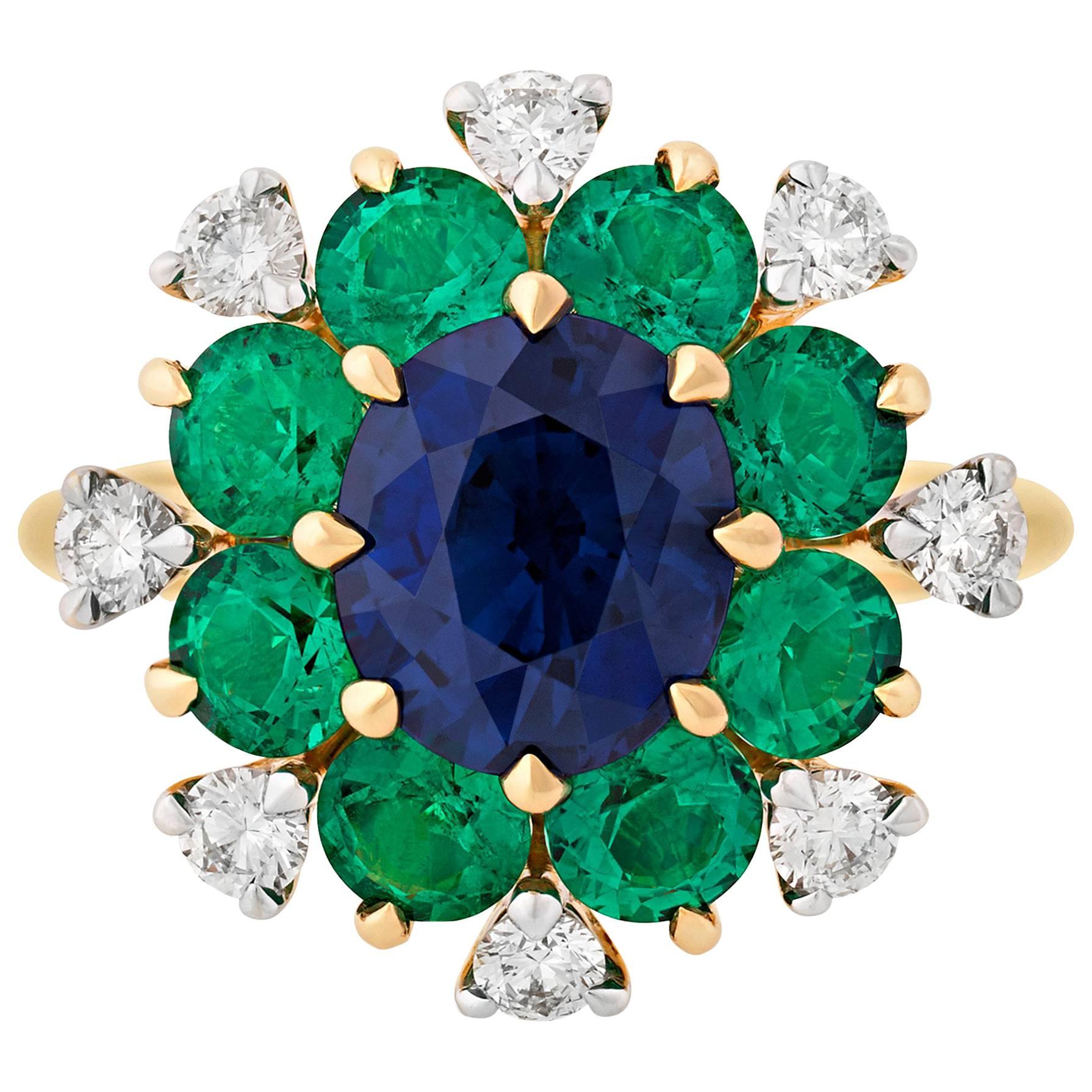 Sapphire Emerald Diamond Gold Ring