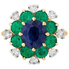 Sapphire Emerald Diamond Gold Ring
