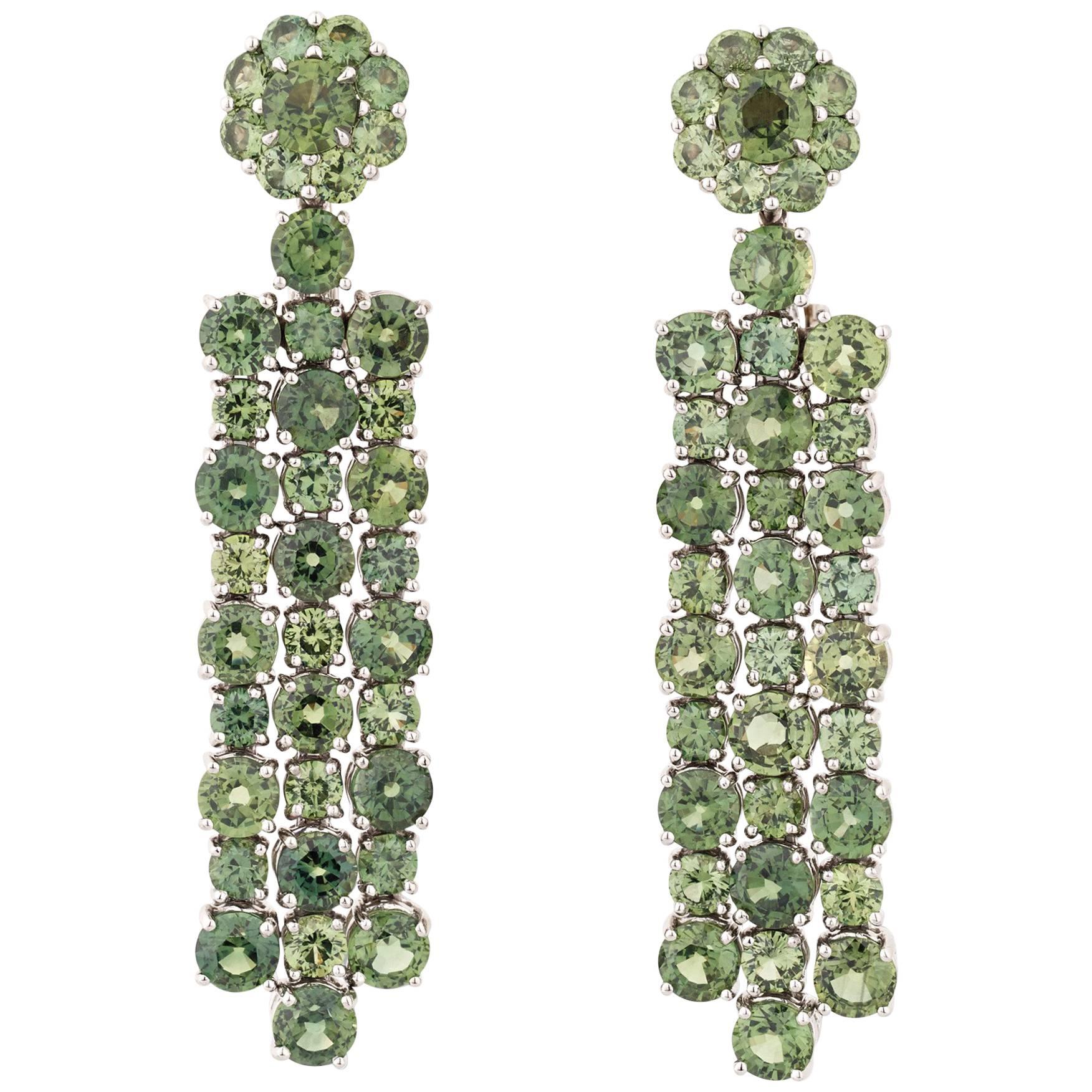 Green Sapphire Dangle Earrings, 16.06 Carat