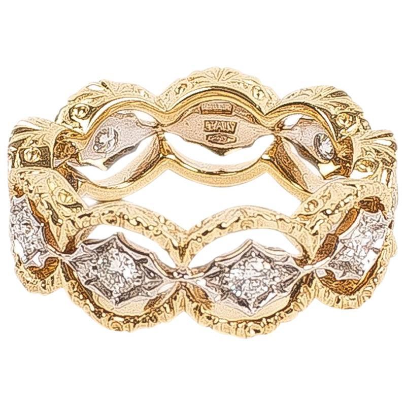 Yellow Gold Ring with White Diamonds by Opera, Italian Attitude For Sale