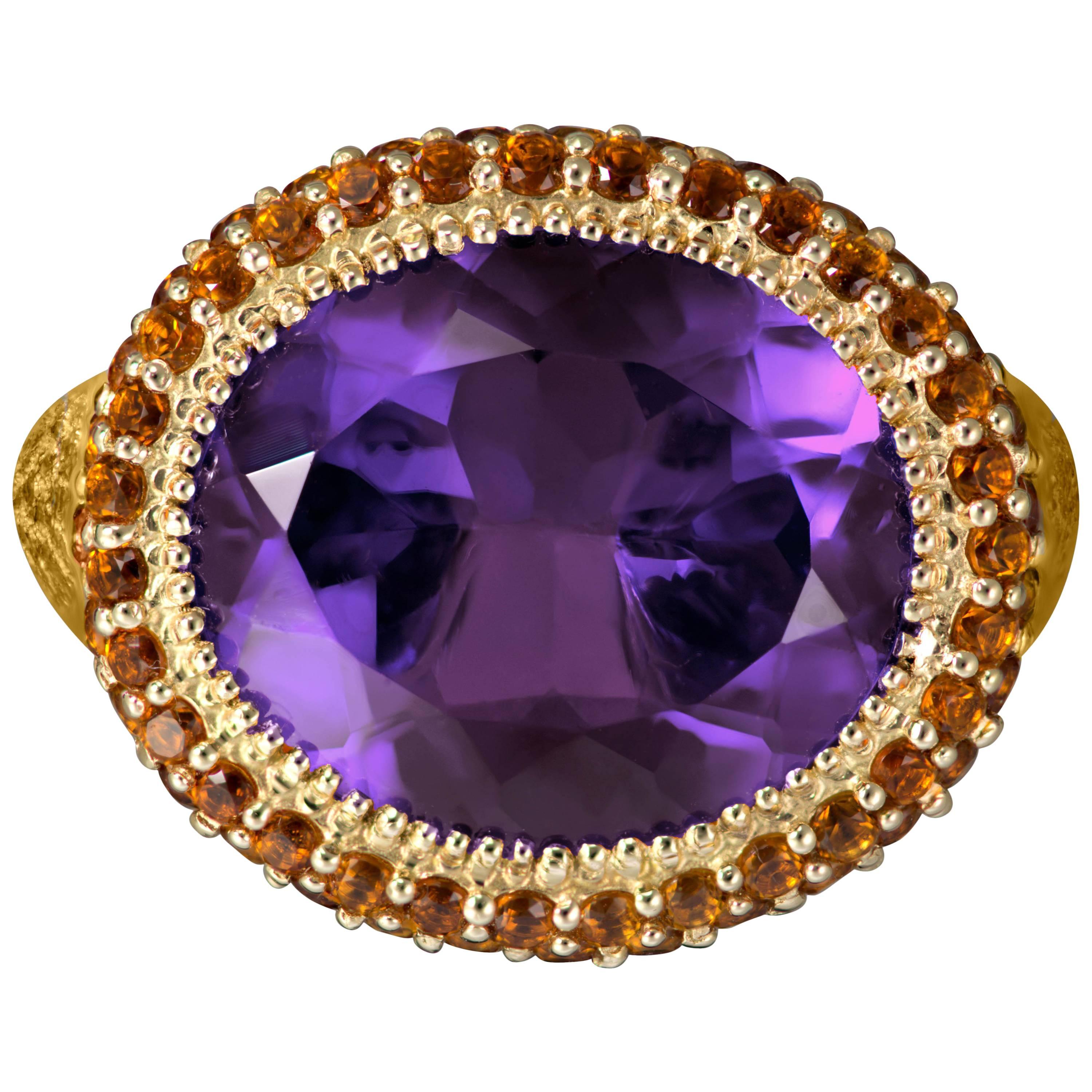 Alex Soldier Amethyst Madeira Citrine Yellow Gold Cocktail Ring One of a kind